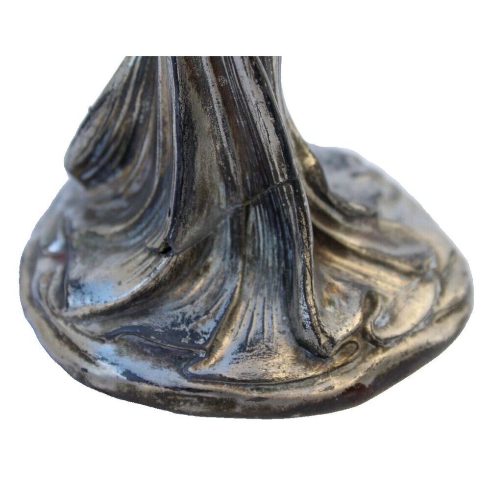 Antique Cast Metal / Spelter Art Nouveau Woman Candlestick Standing Candleholder - Picture 5 of 5